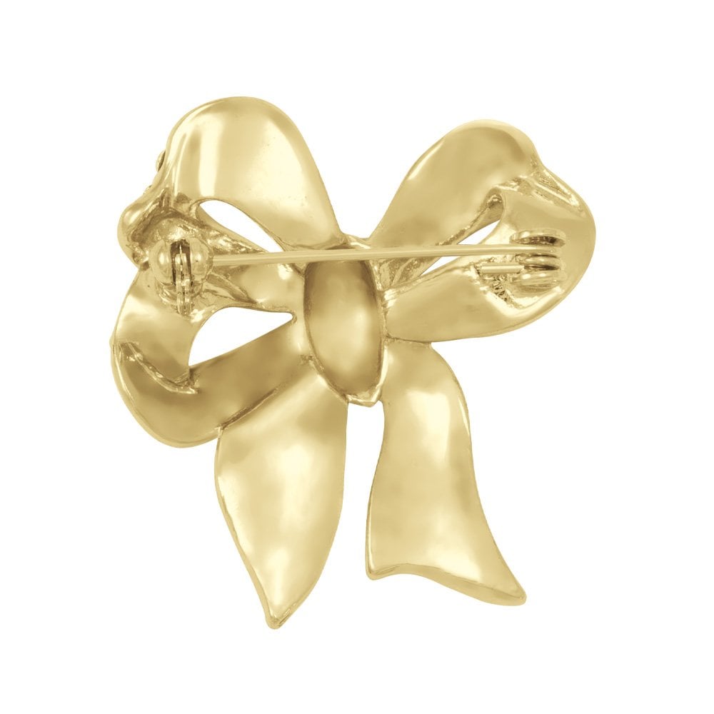 Décor Clear Crystal Gold Tone Bow Brooch