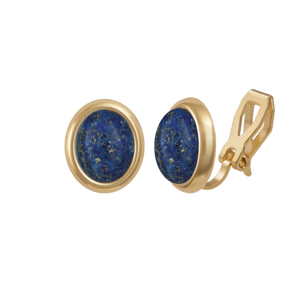 Minuet Natural Lapis Lazuli Gold Tone Stud Clip On Earrings