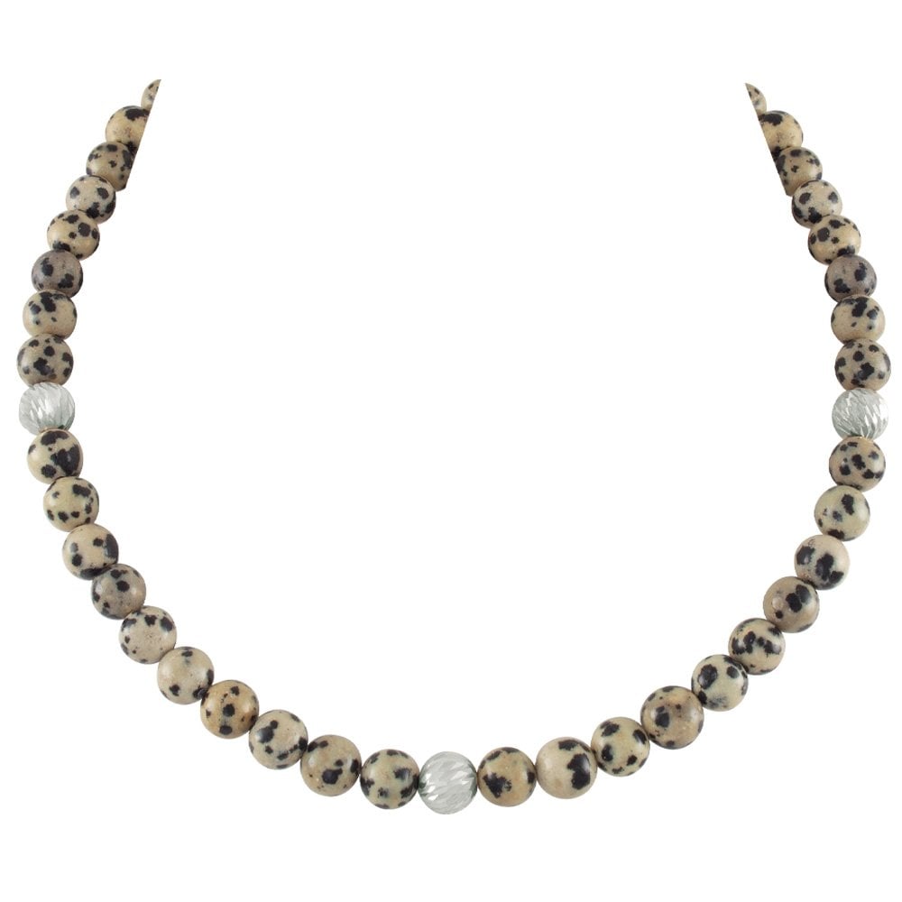 Debutante Dalmatian Jasper Semi Precious Beaded Silver Tone Necklace