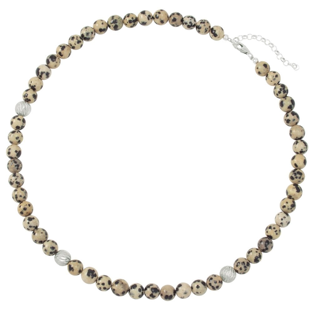 Debutante Dalmatian Jasper Semi Precious Beaded Silver Tone Necklace