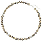 Debutante Dalmatian Jasper Semi Precious Beaded Silver Tone Necklace