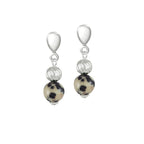 Debutante Dalmatian Jasper Semi Precious Silver Tone Drop Clip On Earrings