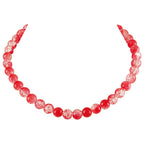 Carnival Red Czech Glass Crackle Bead Silver Tone Necklace