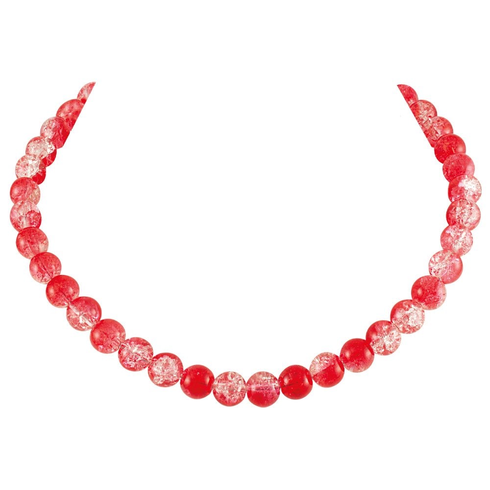 Carnival Red Czech Glass Crackle Bead Silver Tone Necklace