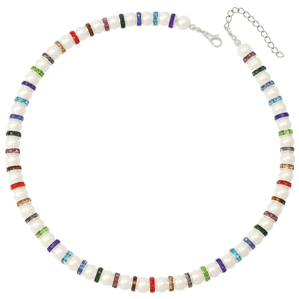 Kaleidoscope Multicoloured Crystal Shell Pearl Silver Tone Statement Necklace