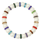 Kaleidoscope Multicoloured Crystal Shell Pearl Silver Tone Stretch Bracelet