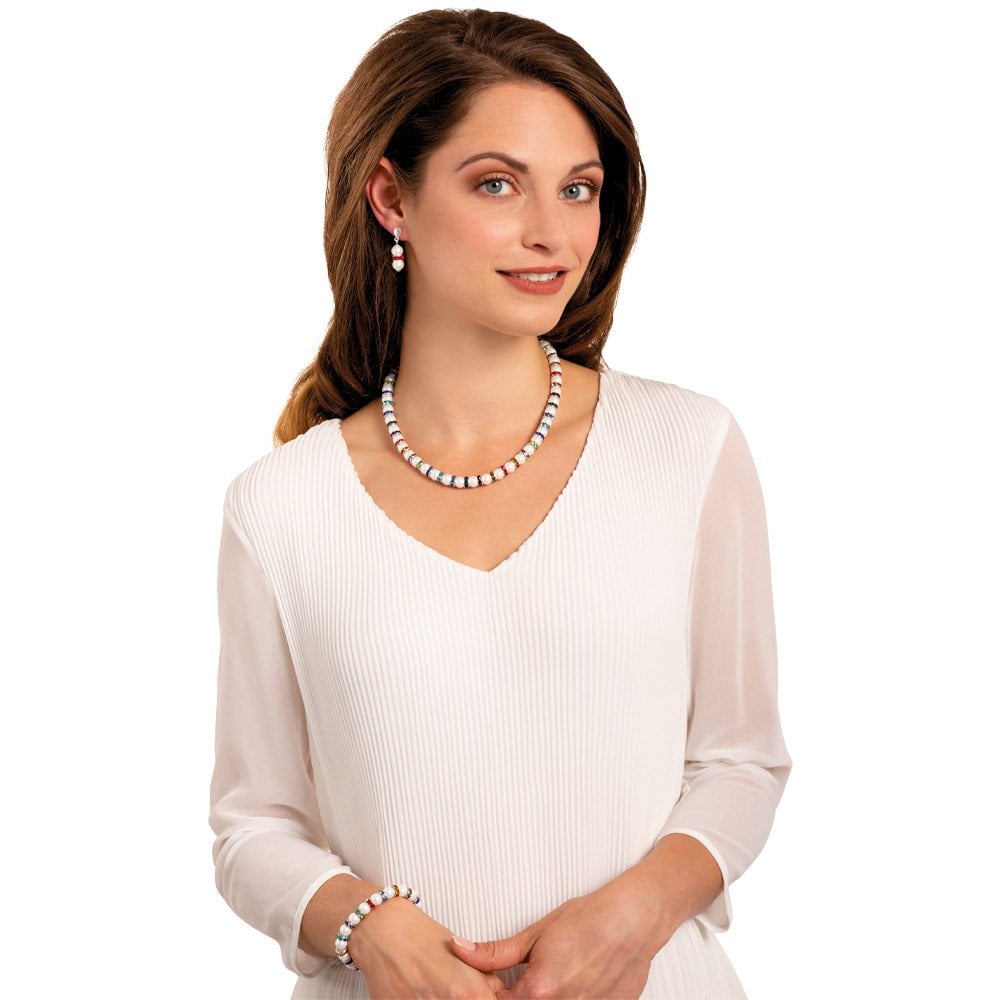 Kaleidoscope Multicoloured Crystal Shell Pearl Silver Tone Stretch Bracelet