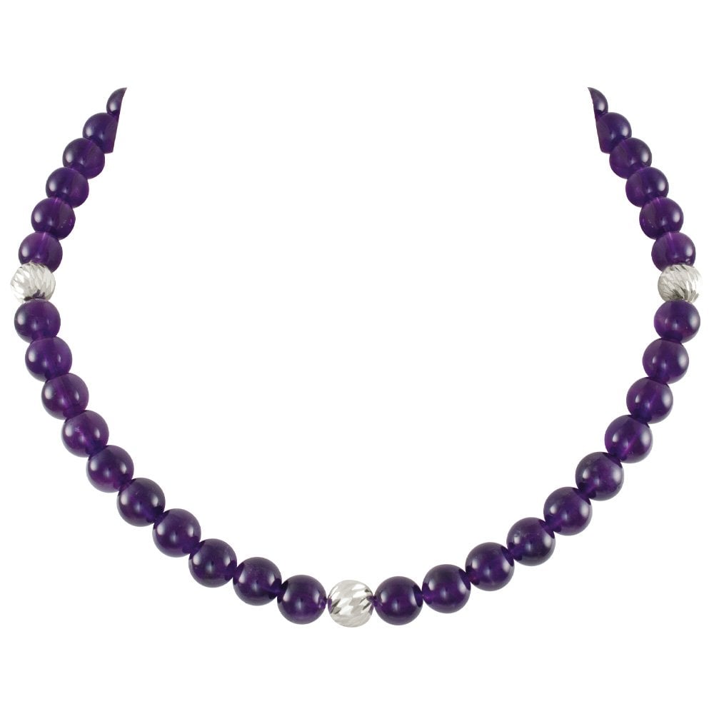 Debutante Amethyst Semi Precious Beaded Silver Tone Necklace