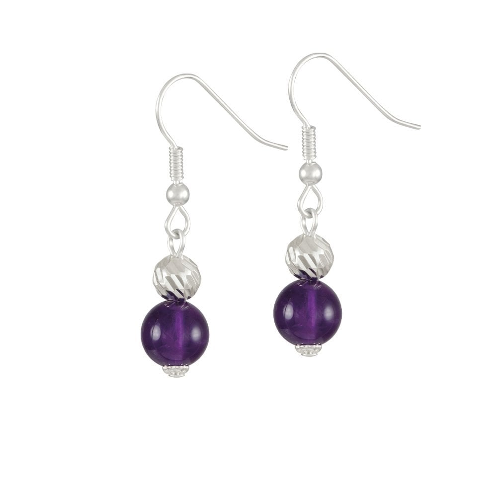 Debutante Amethyst Semi Precious Silver Tone Drop Pierced Earrings