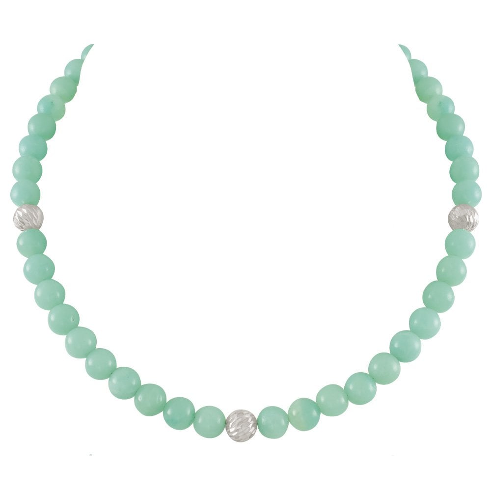 Debutante Amazonite Semi Precious Beaded Silver Tone Necklace