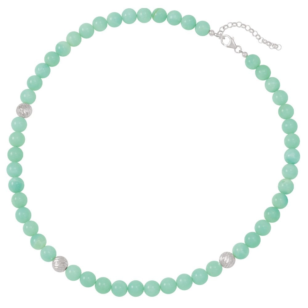 Debutante Amazonite Semi Precious Beaded Silver Tone Necklace