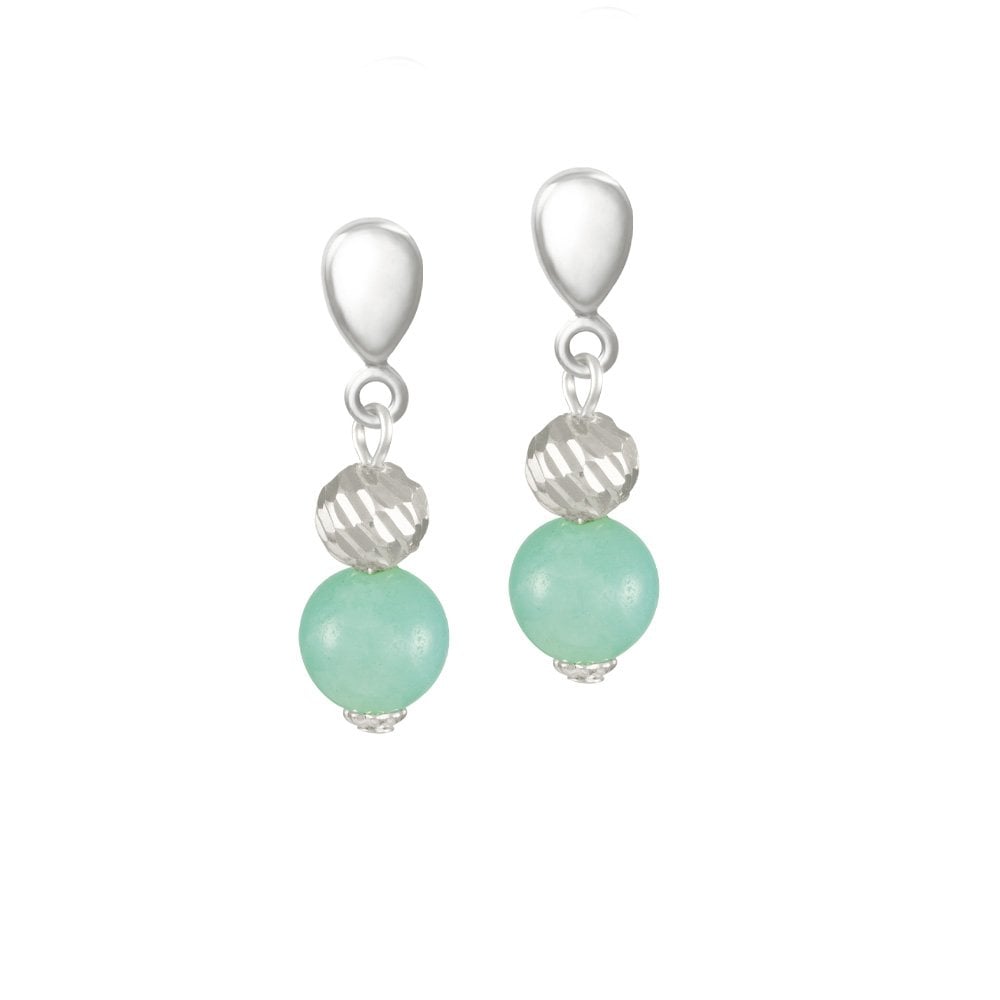 Debutante Amazonite Semi Precious Silver Tone Drop Clip On Earrings