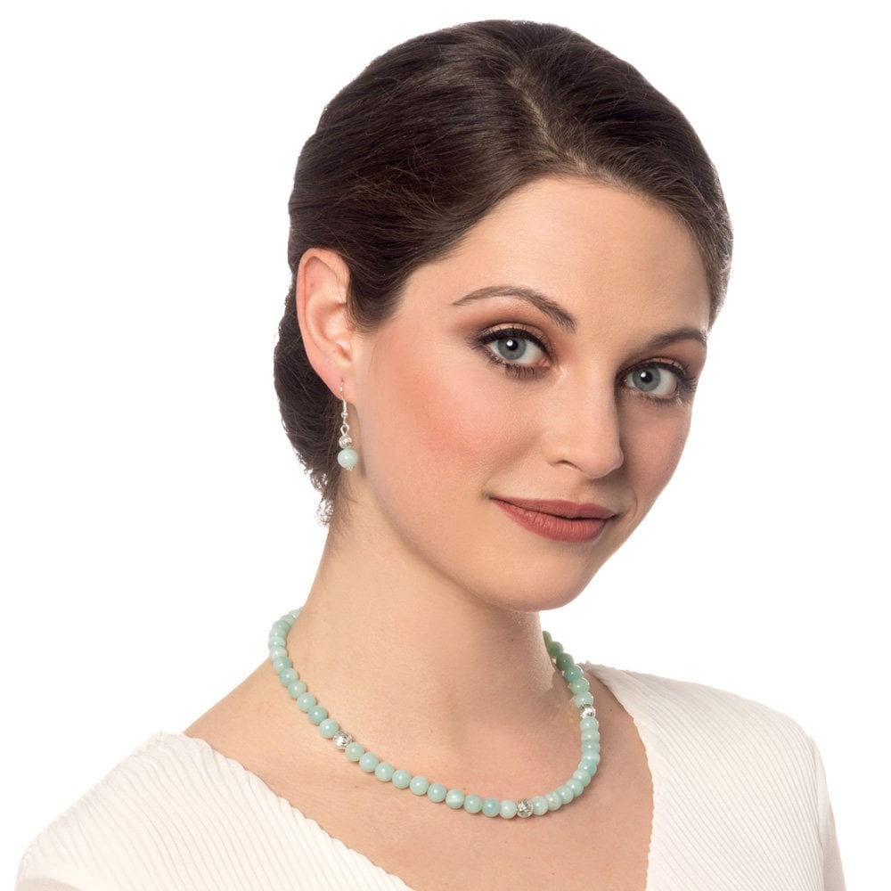 Debutante Amazonite Semi Precious Silver Tone Drop Clip On Earrings