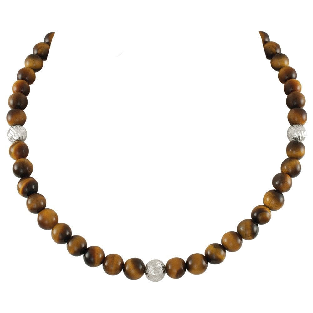 Debutante Tiger's Eye Semi Precious Beaded Silver Tone Necklace