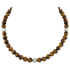 Debutante Tiger's Eye Semi Precious Beaded Silver Tone Necklace
