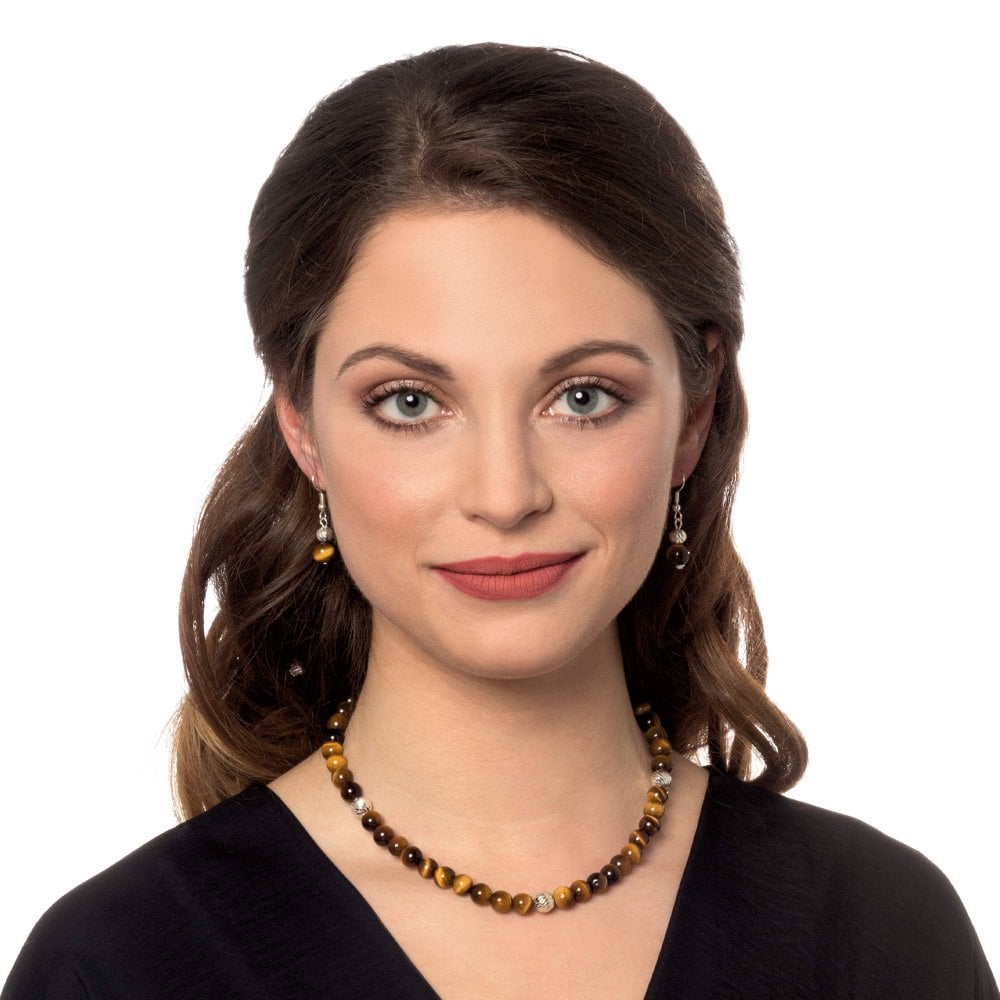 Debutante Tiger's Eye Semi Precious Beaded Silver Tone Necklace