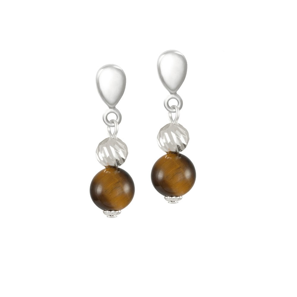 Debutante Tiger's Eye Semi Precious Silver Tone Drop Clip On Earrings