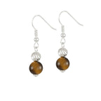 Debutante Tigers Eye Semi Precious Silver Tone Drop Pierced Earrings