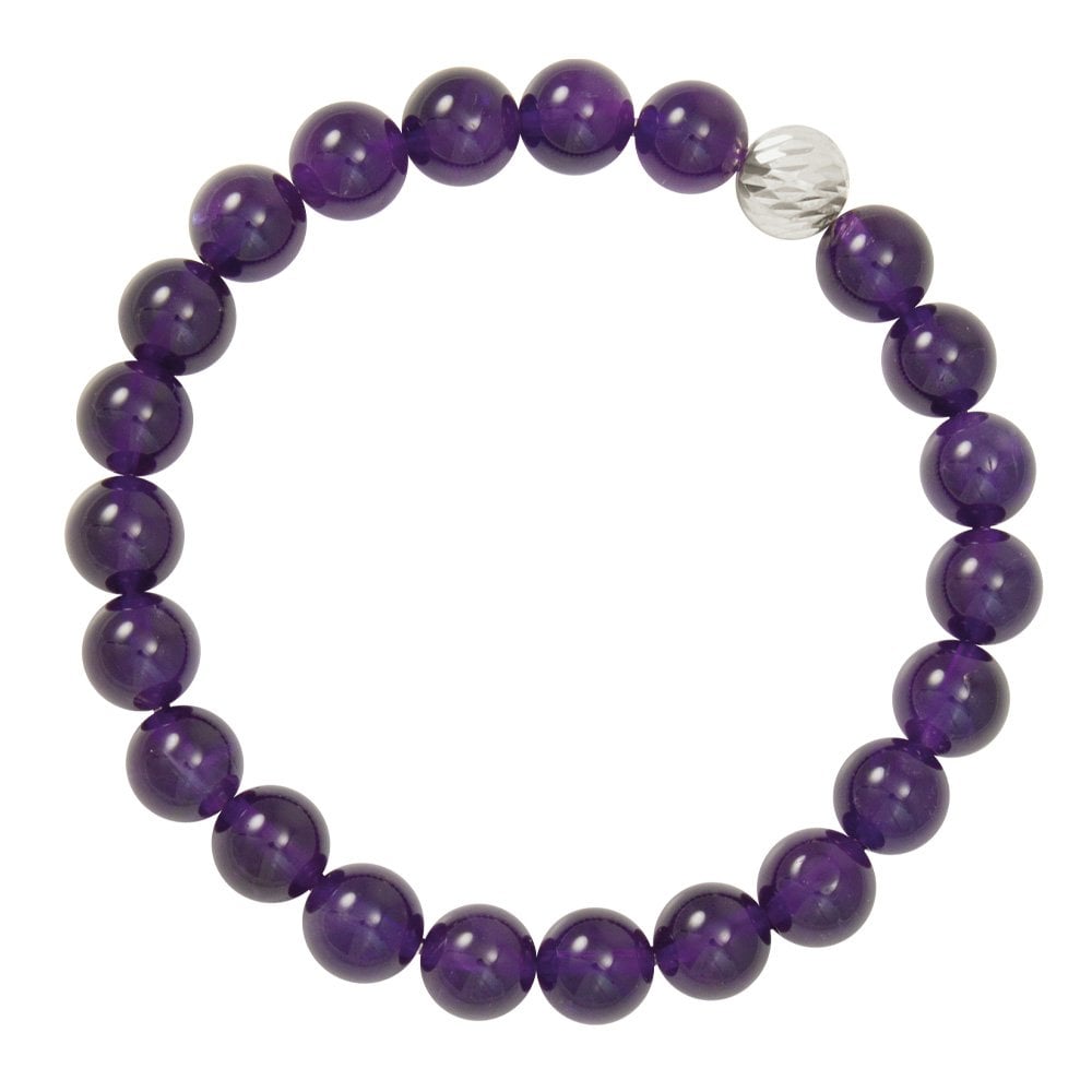 Debutante Amethyst Semi Precious Beaded Silver Tone Stretch Bracelet