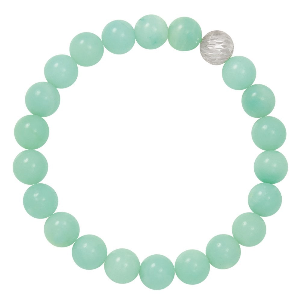 Debutante Amazonite Semi Precious Beaded Silver Tone Stretch Bracelet