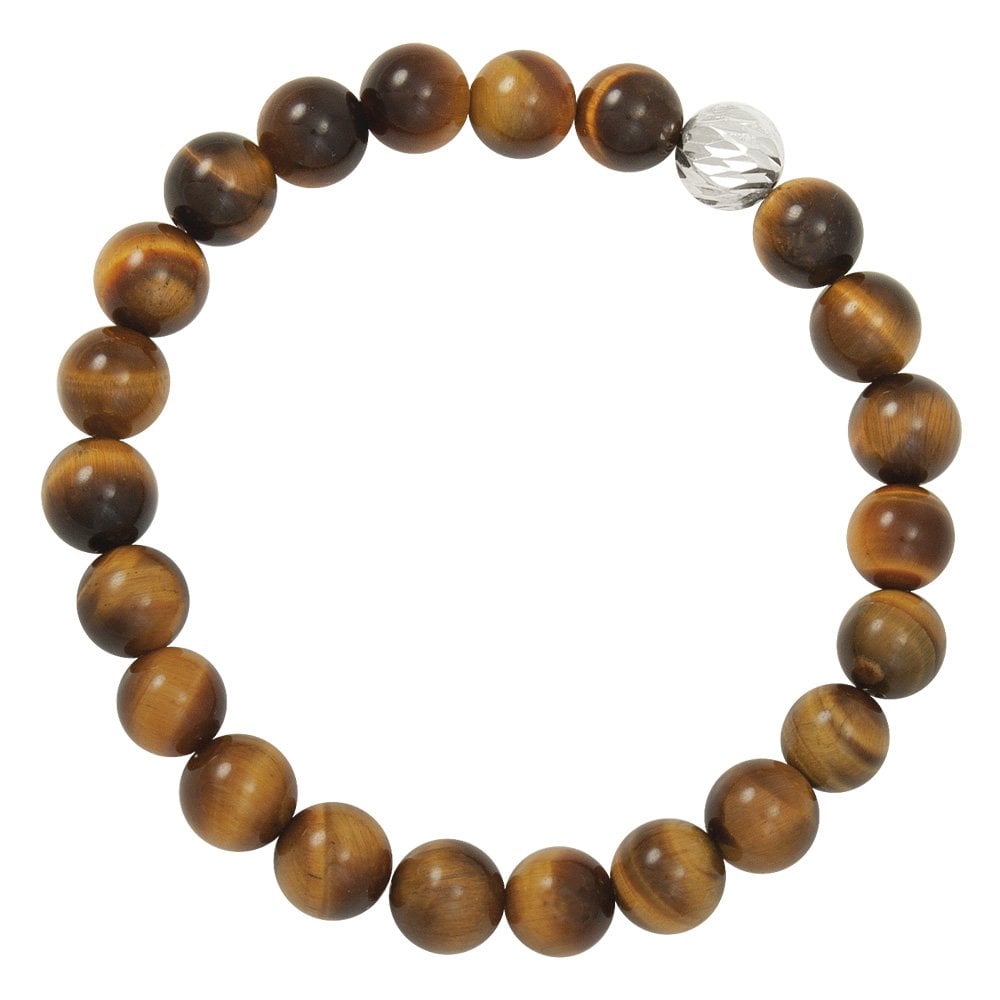 Debutante Tiger's Eye Semi Precious Beaded Silver Tone Stretch Bracelet