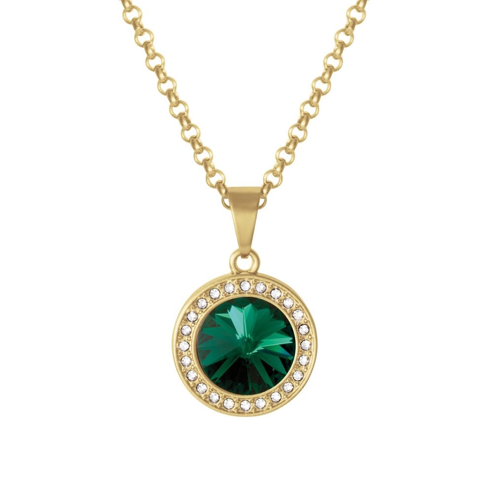 Viva Emerald Green Austrian Crystal Gold Tone Pendant