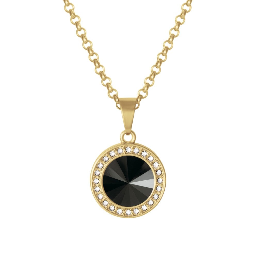 Viva Jet Black Austrian Crystal Gold Tone Pendant
