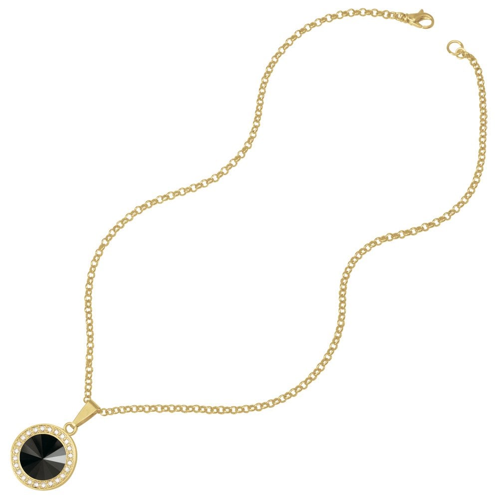 Viva Jet Black Austrian Crystal Gold Tone Pendant