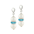 Kaleidoscope Aquamarine Crystal Shell Pearl Silver Tone Drop Pierced Earrings