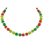 Vaudeville Green and Flame Cat's Eye Silver Tone Beaded Necklace