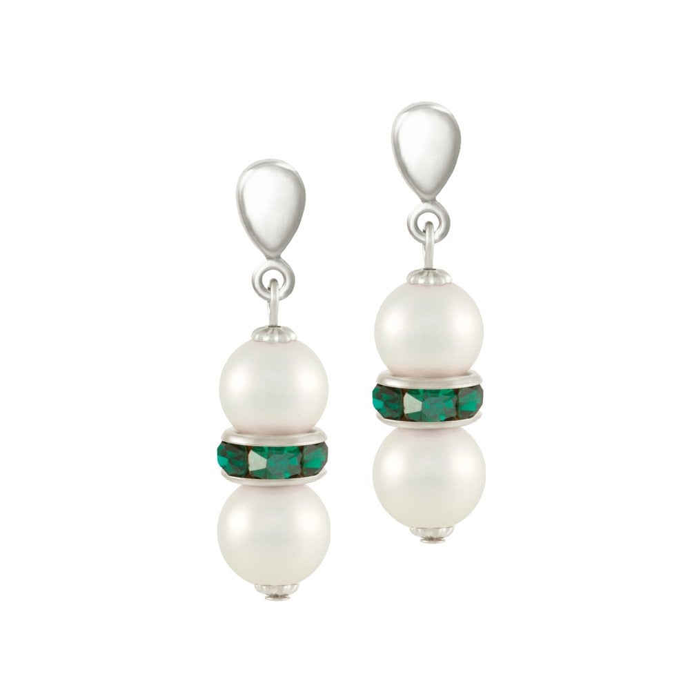 Kaleidoscope Emerald Green Crystal Shell Pearl Silver Tone Drop Pierced Earrings