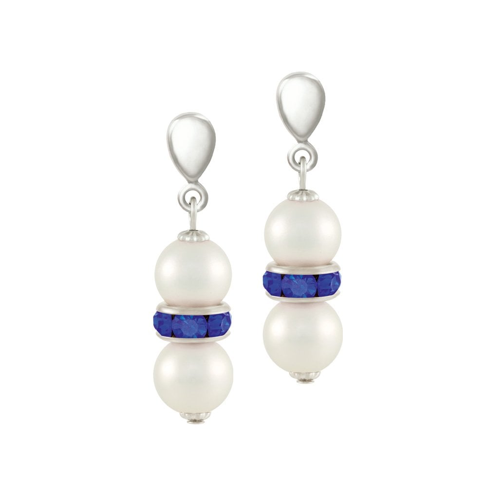 Kaleidoscope Sapphire Blue Crystal Shell Pearl Silver Tone Drop Pierced Earrings