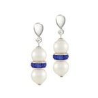 Kaleidoscope Sapphire Blue Crystal Shell Pearl Silver Tone Drop Pierced Earrings