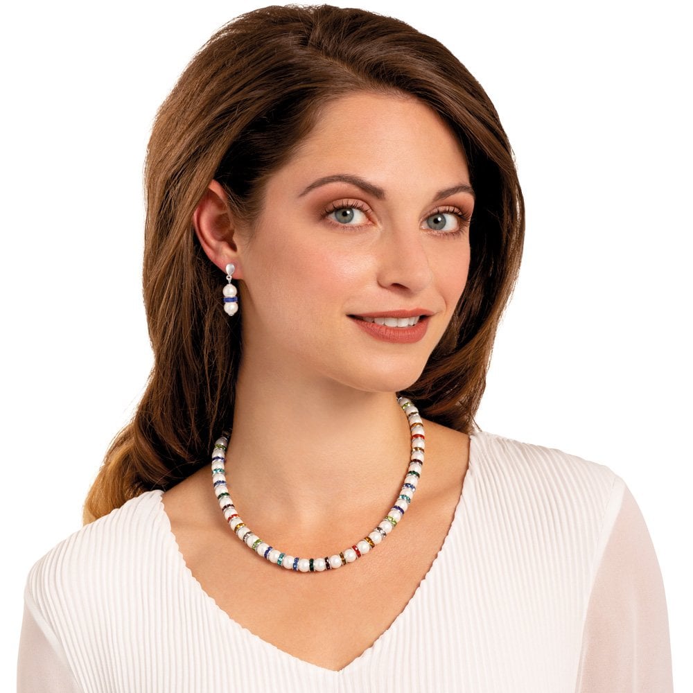 Kaleidoscope Sapphire Blue Crystal Shell Pearl Silver Tone Drop Pierced Earrings