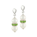 Kaleidoscope Peridot Green Crystal Shell Pearl Silver Tone Drop Pierced Earrings