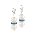 Kaleidoscope Lt Blue Crystal Shell Pearl Silver Tone Drop Pierced Earrings