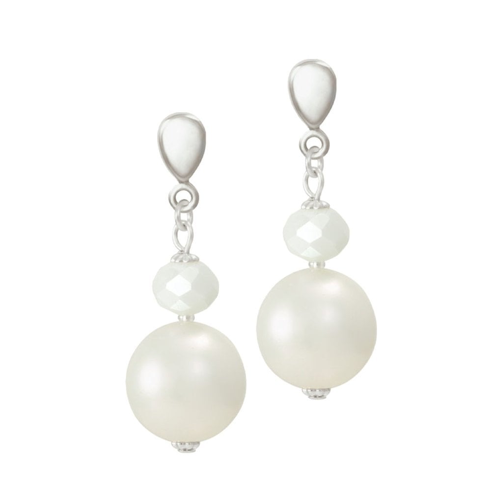 Triumphant Shell Pearl and Crystal Drop Clip On Earrings
