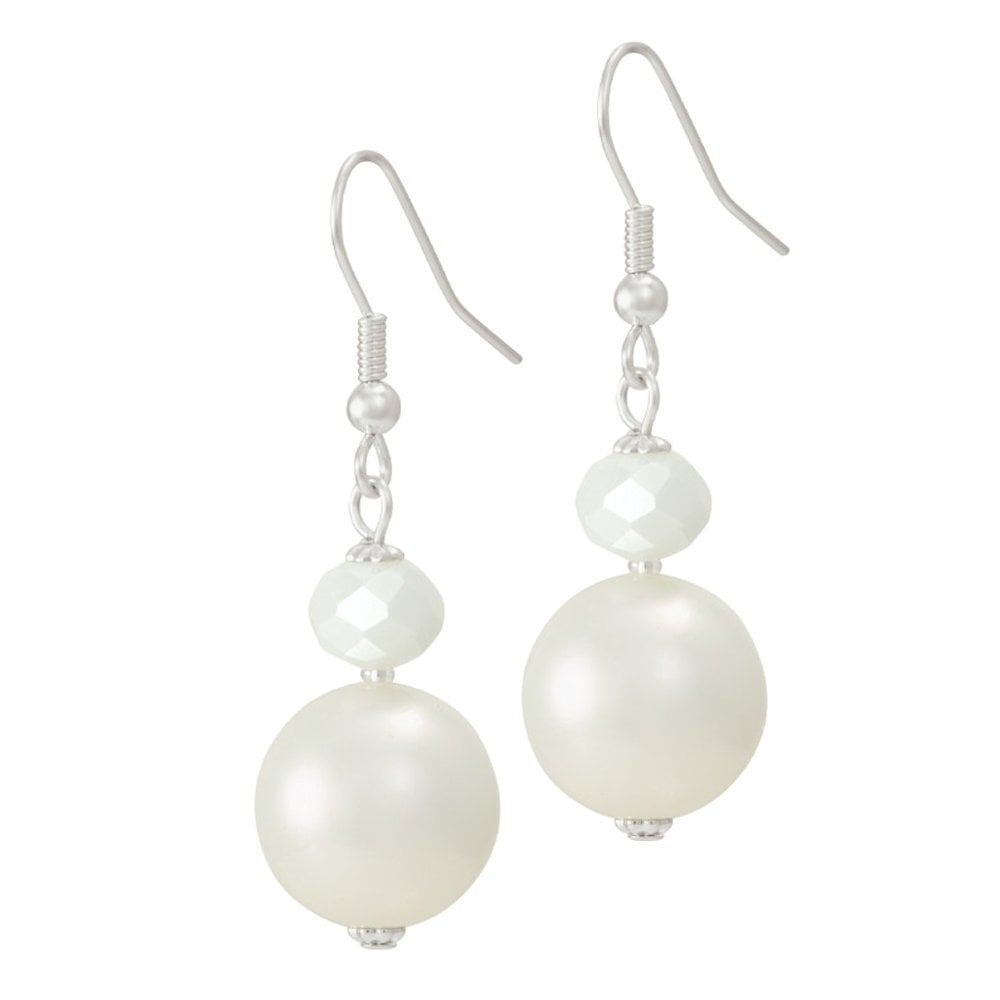 Triumphant Shell Pearl and Crystal Drop Pierced Earrings