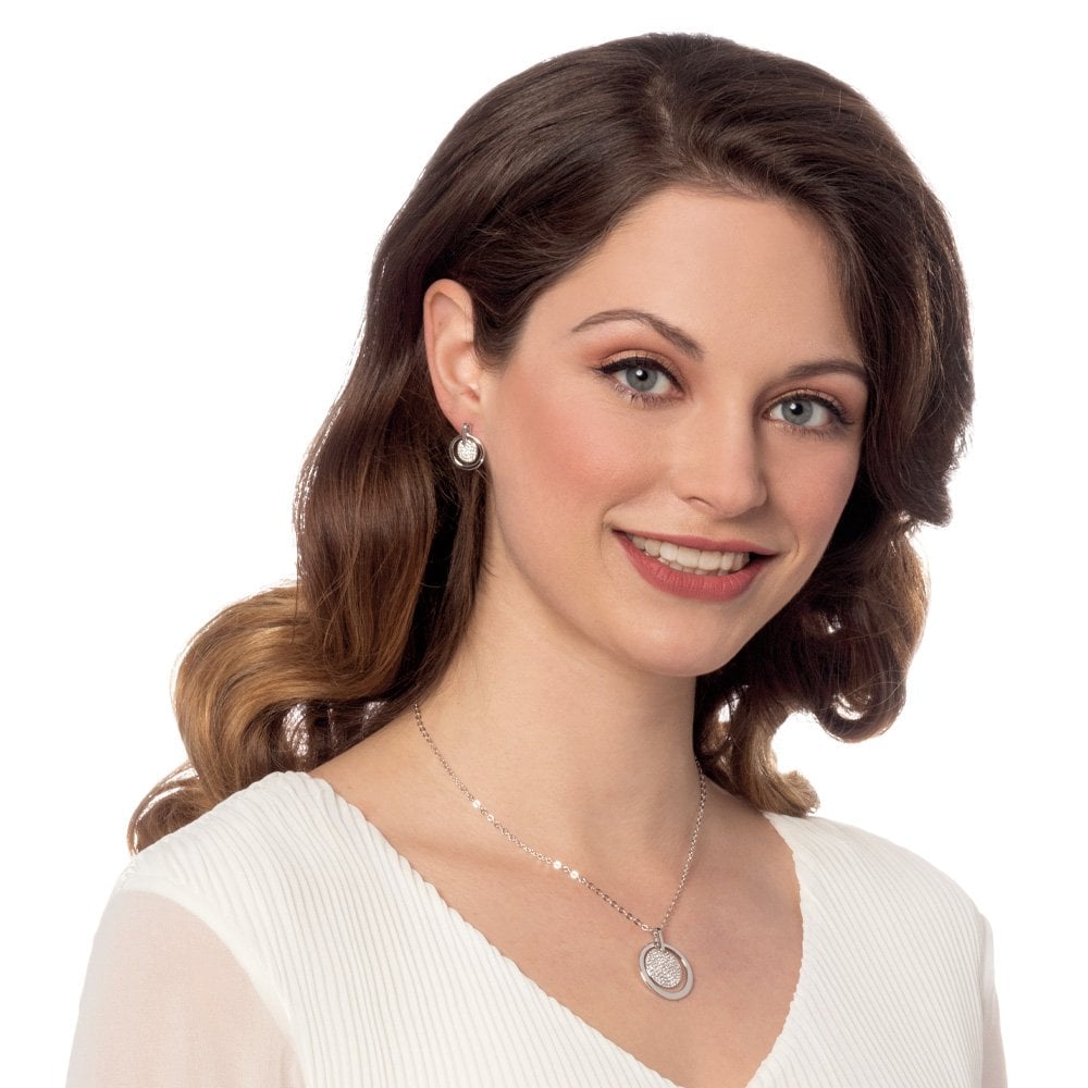 Sublime Clear Crystal Silver Tone Disc Drop Pierced Earrings