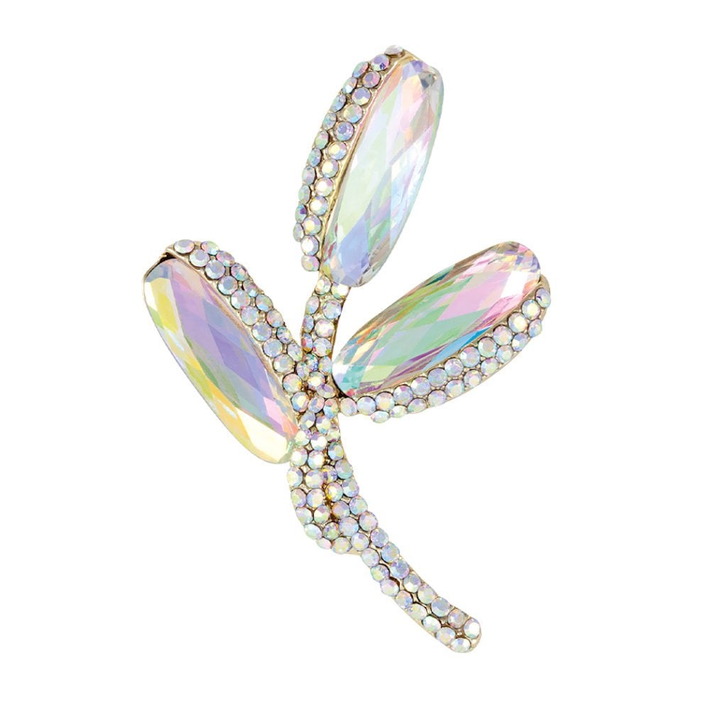 Floral Flame Aurora Borealis Crystal Gold Tone Flower Brooch