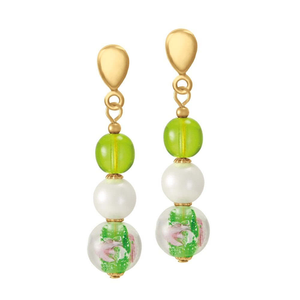 Chiara Green Murano Glass Gold Tone Drop Clip On Earrings