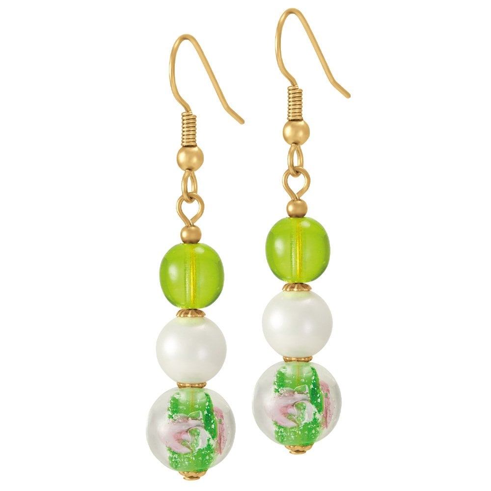Chiara Green Murano Glass Gold Tone Drop Pierced Earrings