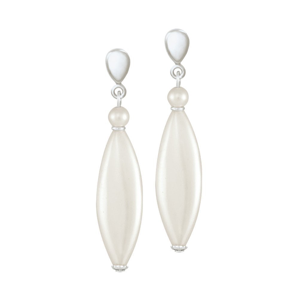 Monaco Oval Shell Pearl Silver Tone Drop Pierced Earrings