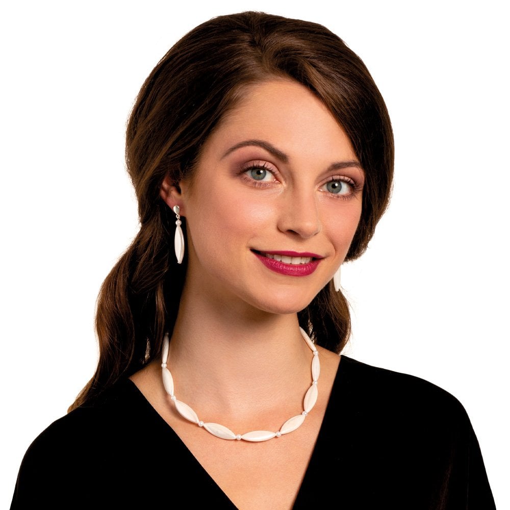 Monaco Oval Shell Pearl Silver Tone Drop Pierced Earrings