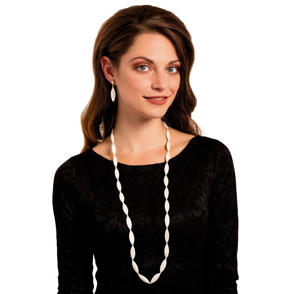 Monaco Oval White Shell Pearl Long Necklace