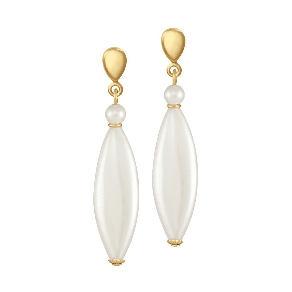 Monaco Oval Shell Pearl Gold Tone Drop Pierced Earrings