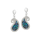 Paisley Paua Shell and Crystal Silver Tone Drop Clip On Earrings