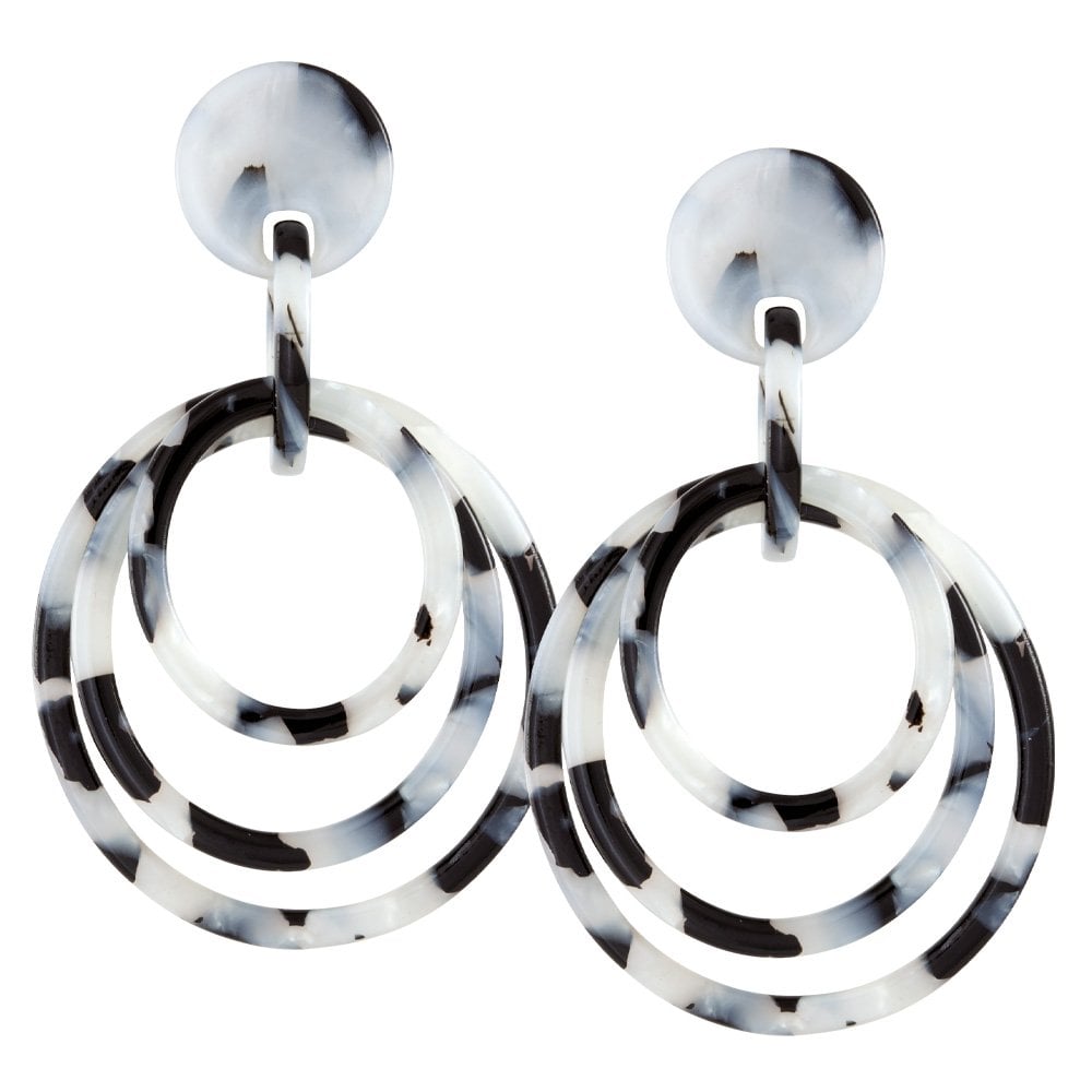 Marisa Grey Tortoiseshell Resin Hoop Pierced Earrings