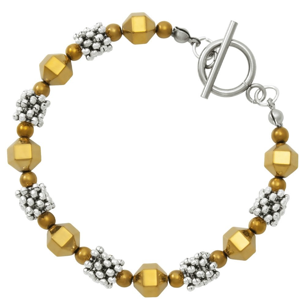 Apollo Silver and Gold Hematite Beaded Bracelet