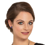 Treasure Purple Velvet Crystal Silver Tone Stud Clip On Earrings